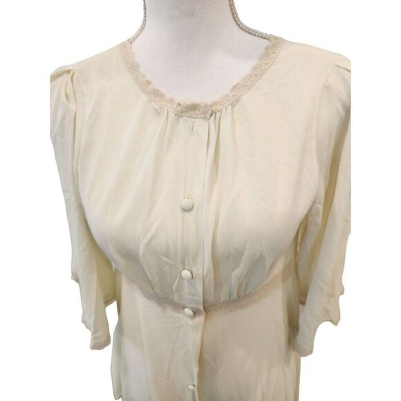 Vintage 60s Miss Elaine Light Mint Green Nylon Button Up Peignoir Robe S - Picture 2 of 6